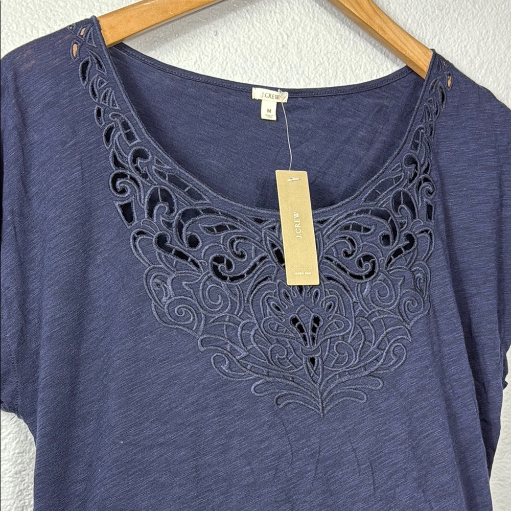 NWT J. Crew Navy Blue Embroidered Women's‎ Top - Picture 2 of 7